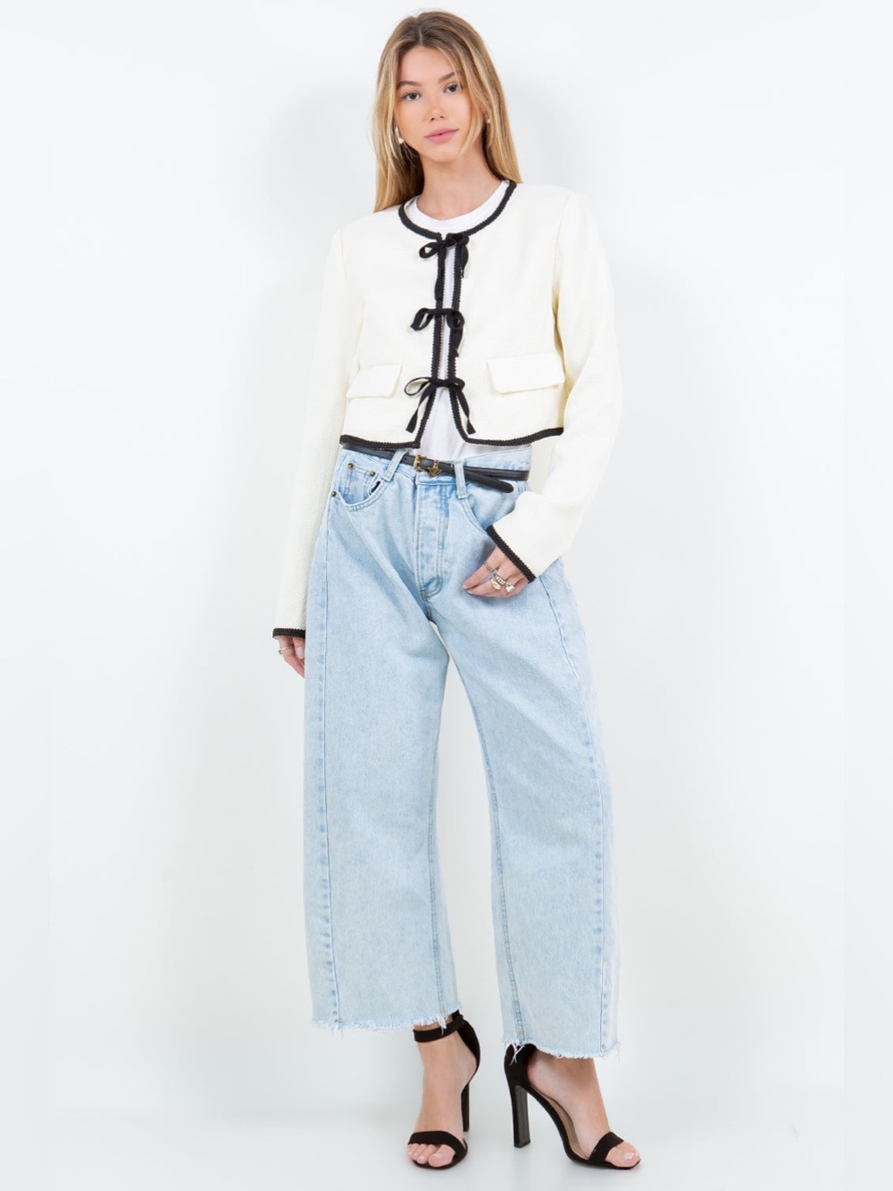 WHITEROOM+CACTUS STRUCTURED WOVEN JACKET WITH CONTRAST RIBBON TIES - IVORY